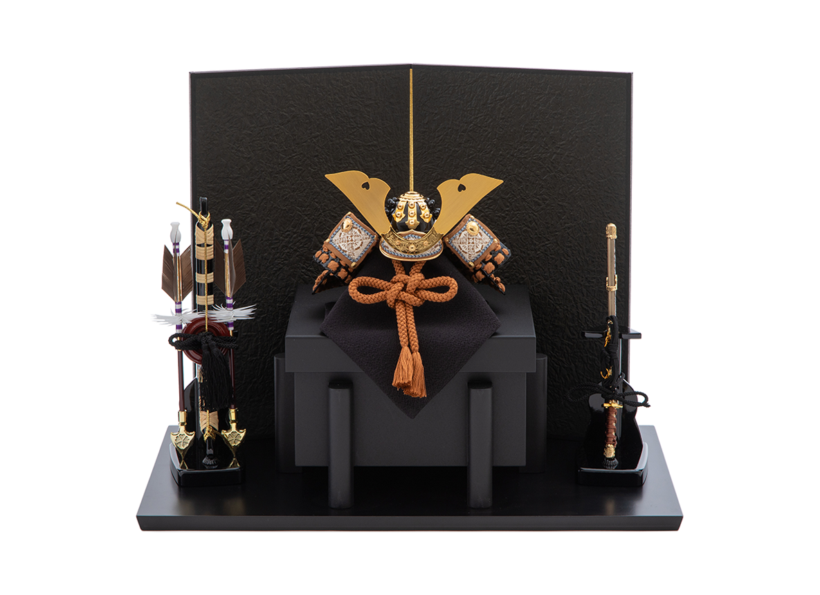 一閑張 江戸茶色縅の兜5分の1  屏風セット