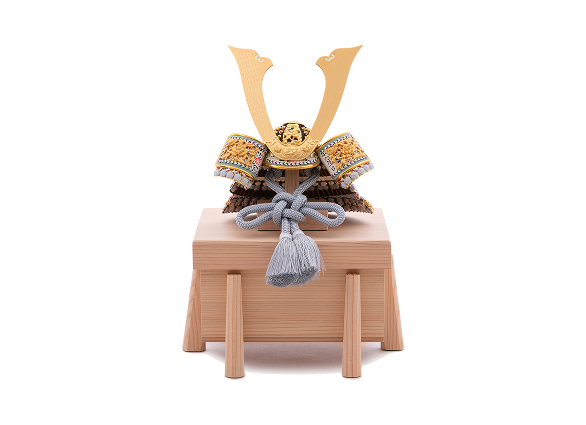 淡黒白糸縅の兜 8号 杉櫃飾り