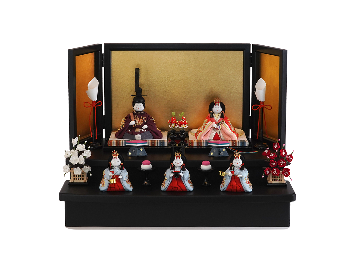 末広雛 五人飾り 本金箔蒔絵