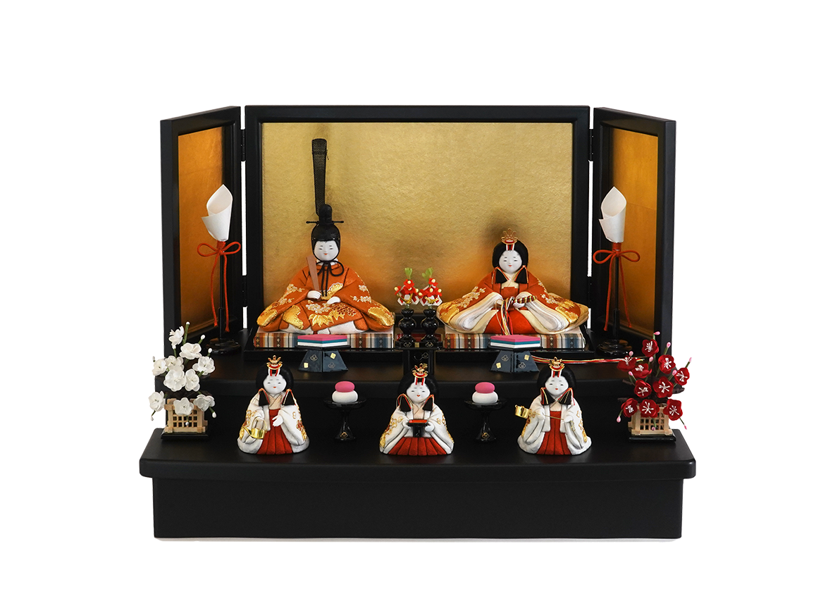 幸福雛 五人飾り 本金箔蒔絵 段飾りセット