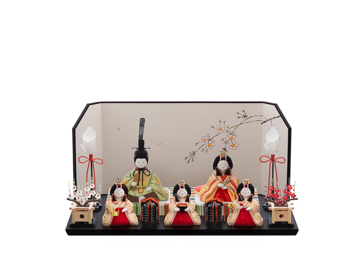 萌雛 本金箔蒔絵 五人飾り
