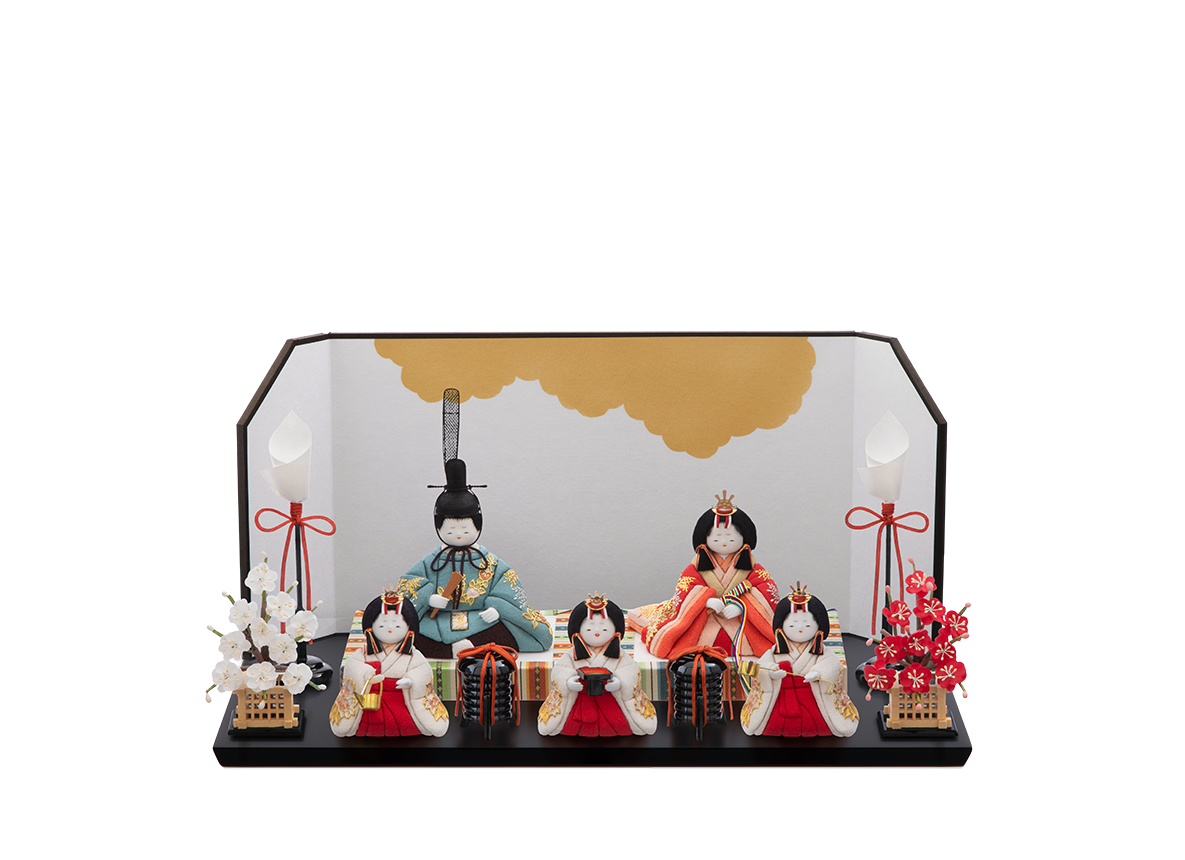 末広雛 本金箔蒔絵 五人飾り