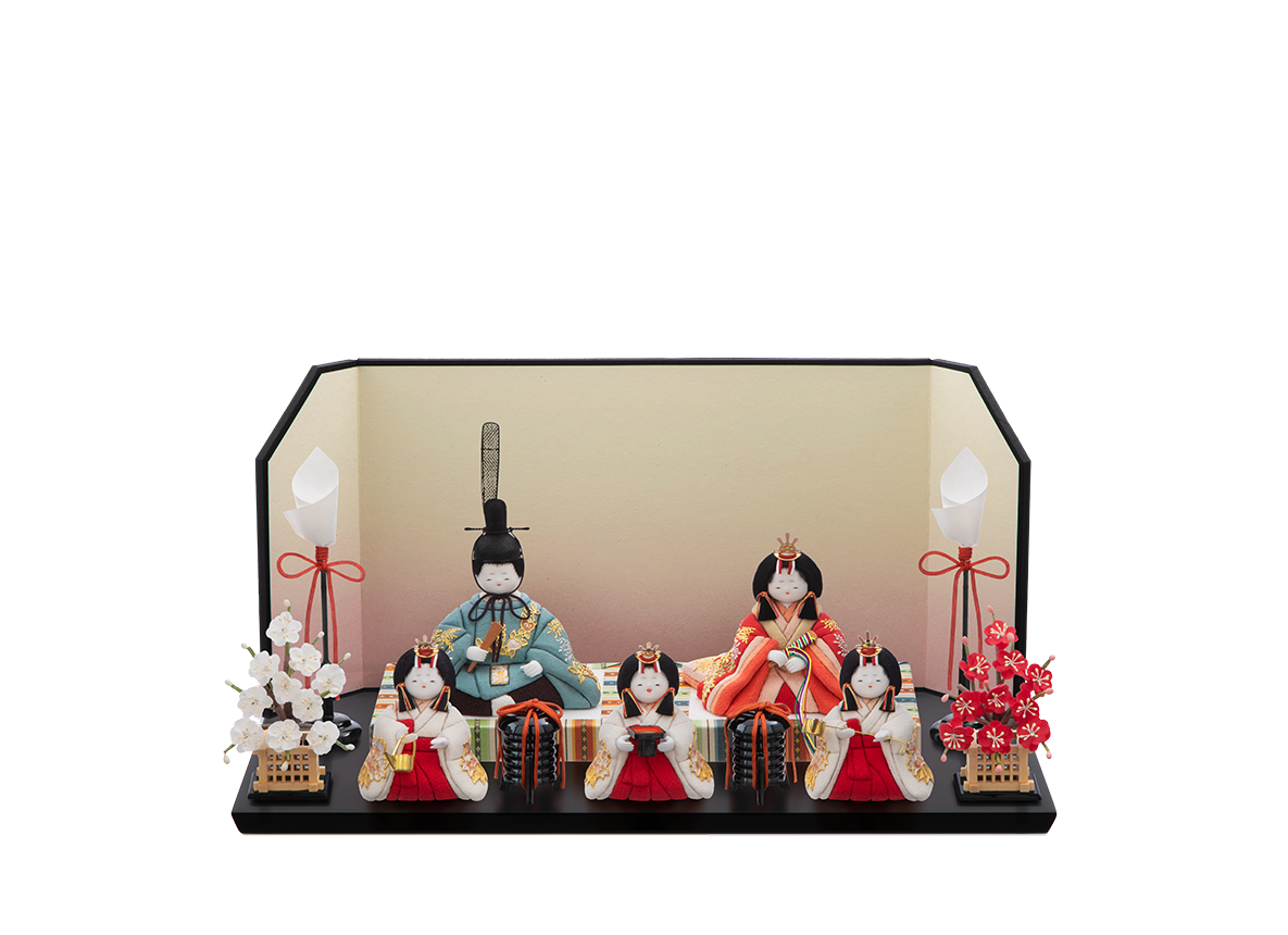 末広雛 本金箔蒔絵 五人飾り