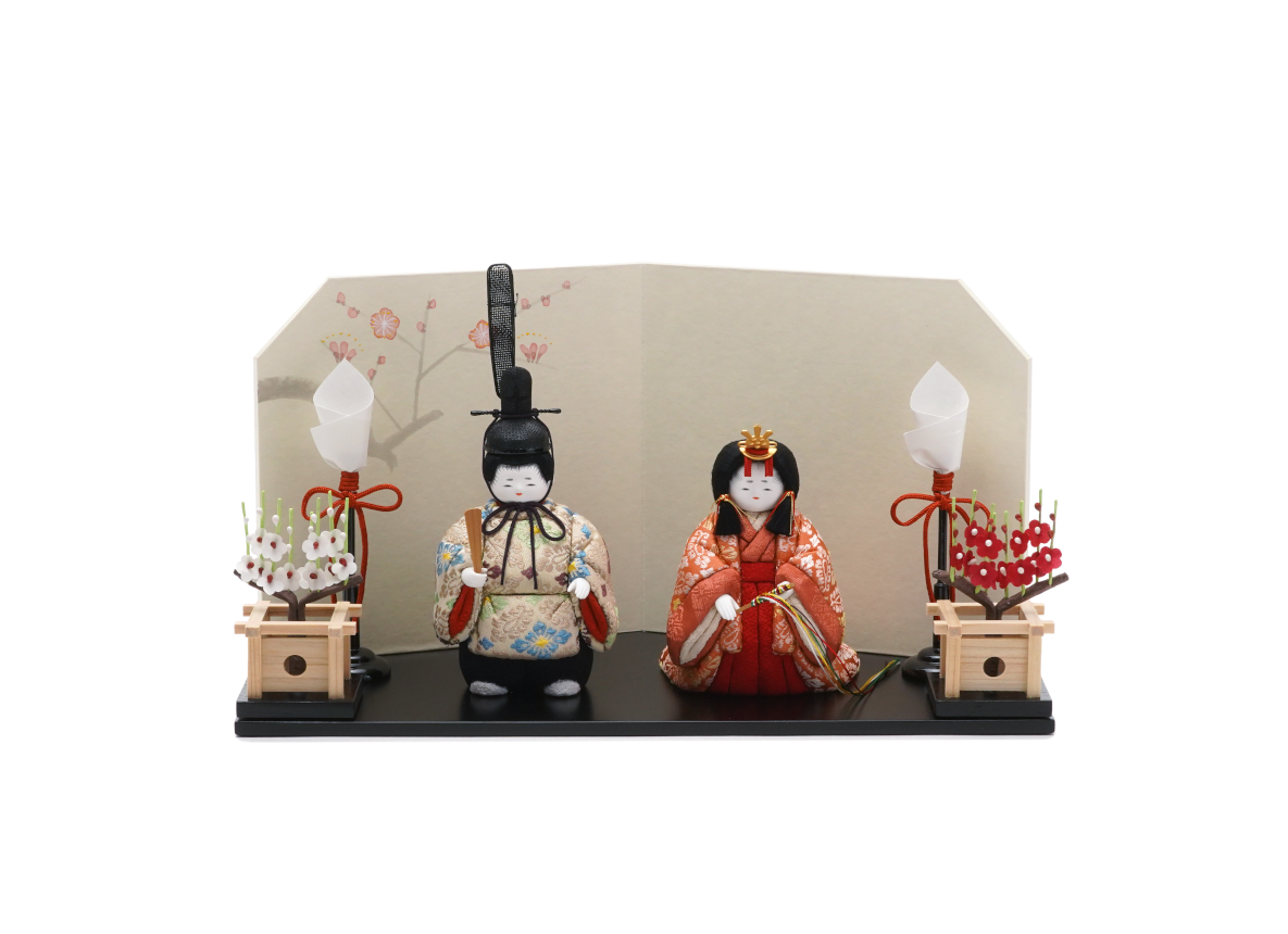 春日雛　花・燭台付きセット (黒塗台）