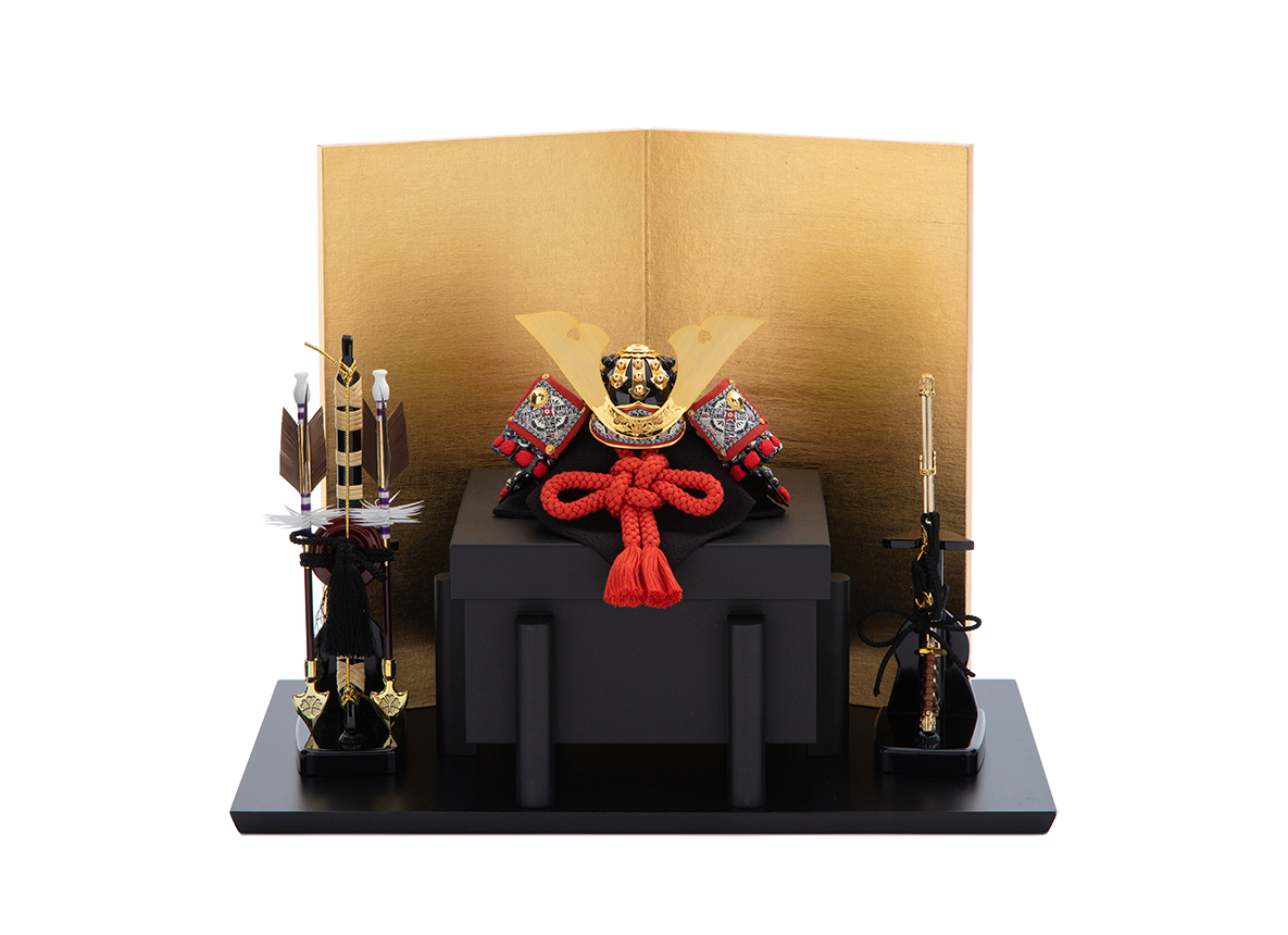 一閑張 萌葱裾濃縅の兜5分の1 屏風セット