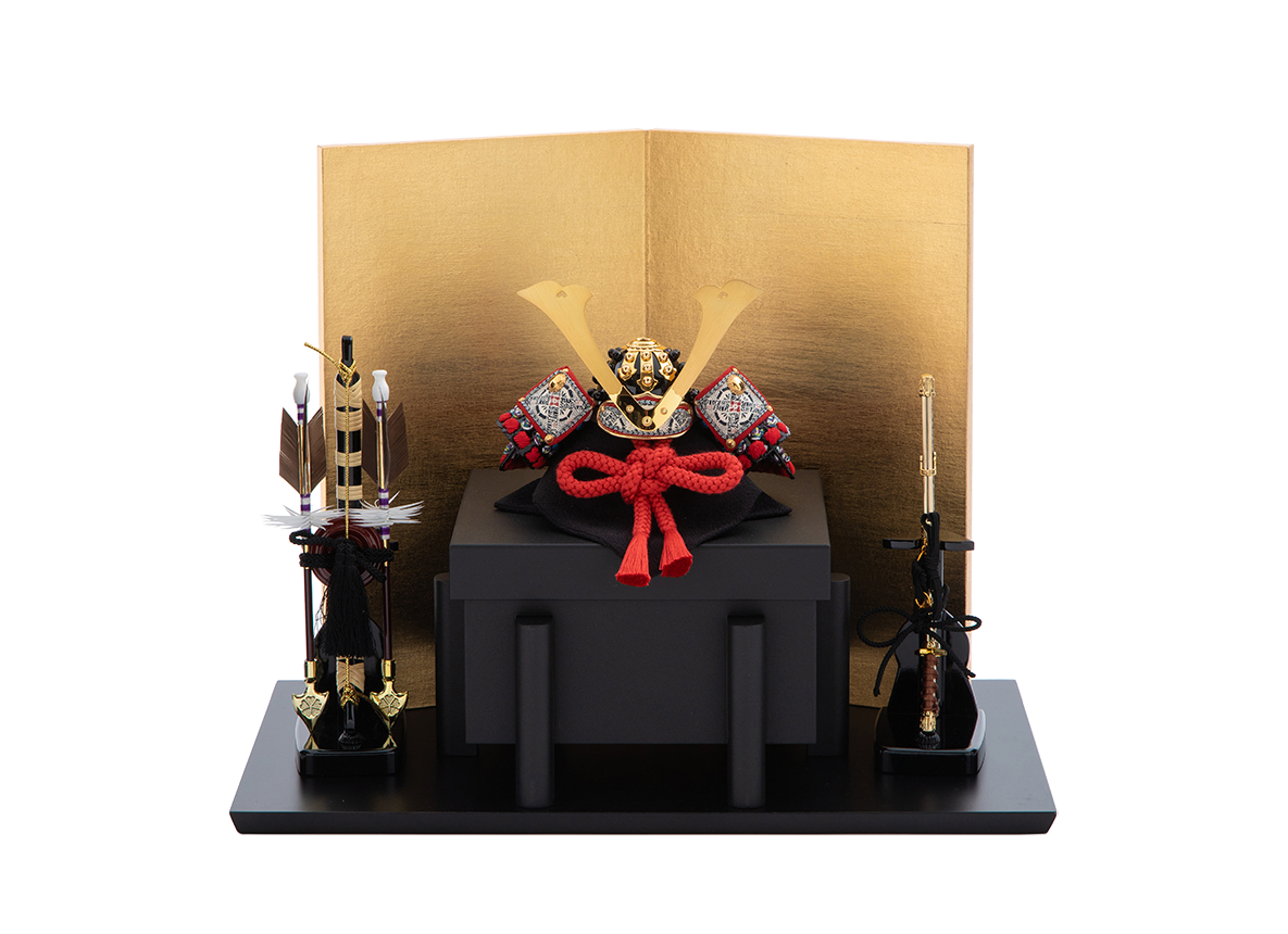 一閑張 紺糸裾濃縅の兜5分の1  屏風セット