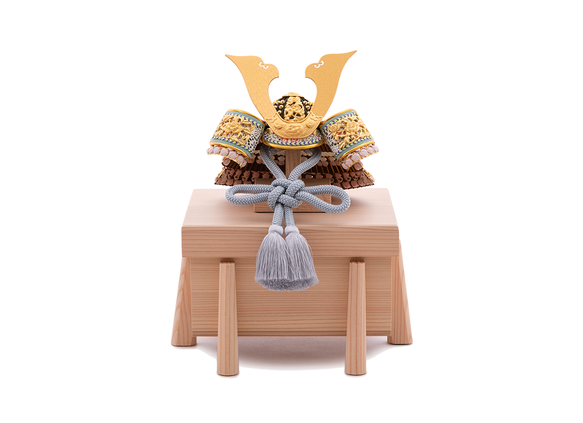 桃白糸縅の兜 8号 杉櫃飾り